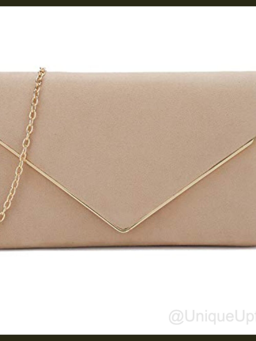 Faux Suede Clutch Evening Bag Metal Binding Chain Strap Wedding Prom